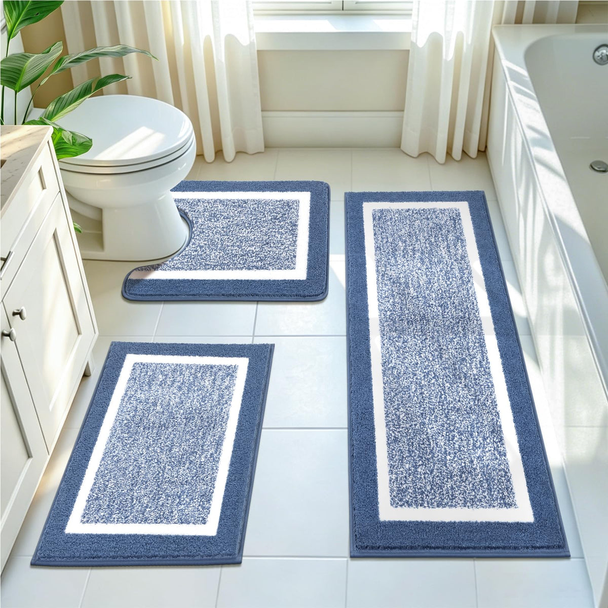 Pauwer Non-Slip Washable Bathroom Rug and Bath Mat Set