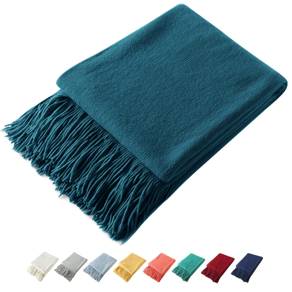 Homiest Soft Knitted Fringe Throw Blanket for Sofa and Bed
