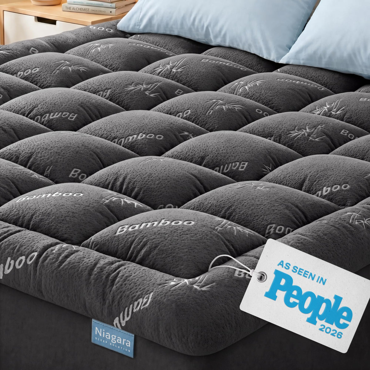 Niagara Sleep Solution Ultra Soft Mattress Topper - Rayon Derived from Bamboo Pillow Top Mattress Pad for Back Pain Relief - Naturally Cooling for Hot Sleepers