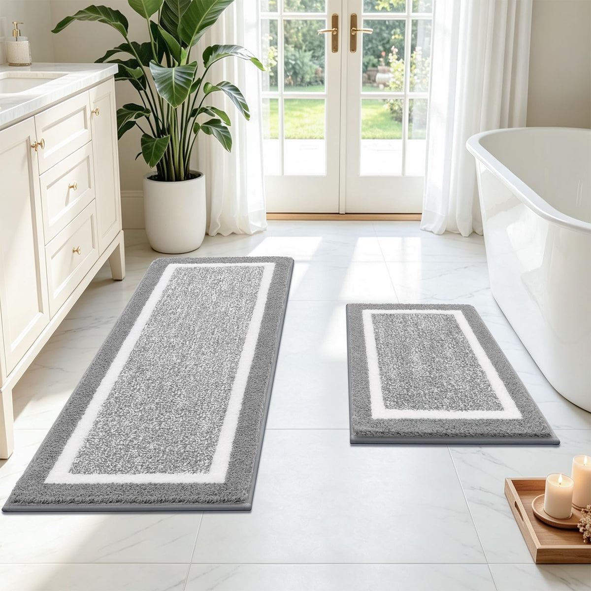 Pauwer Non-Slip Washable Bathroom Rug and Bath Mat Set