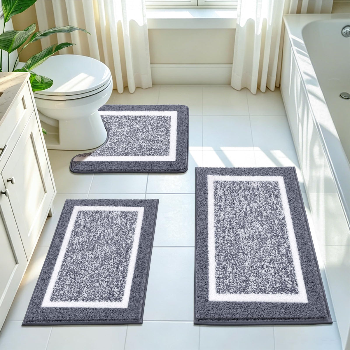 Pauwer Non-Slip Washable Bathroom Rug and Bath Mat Set