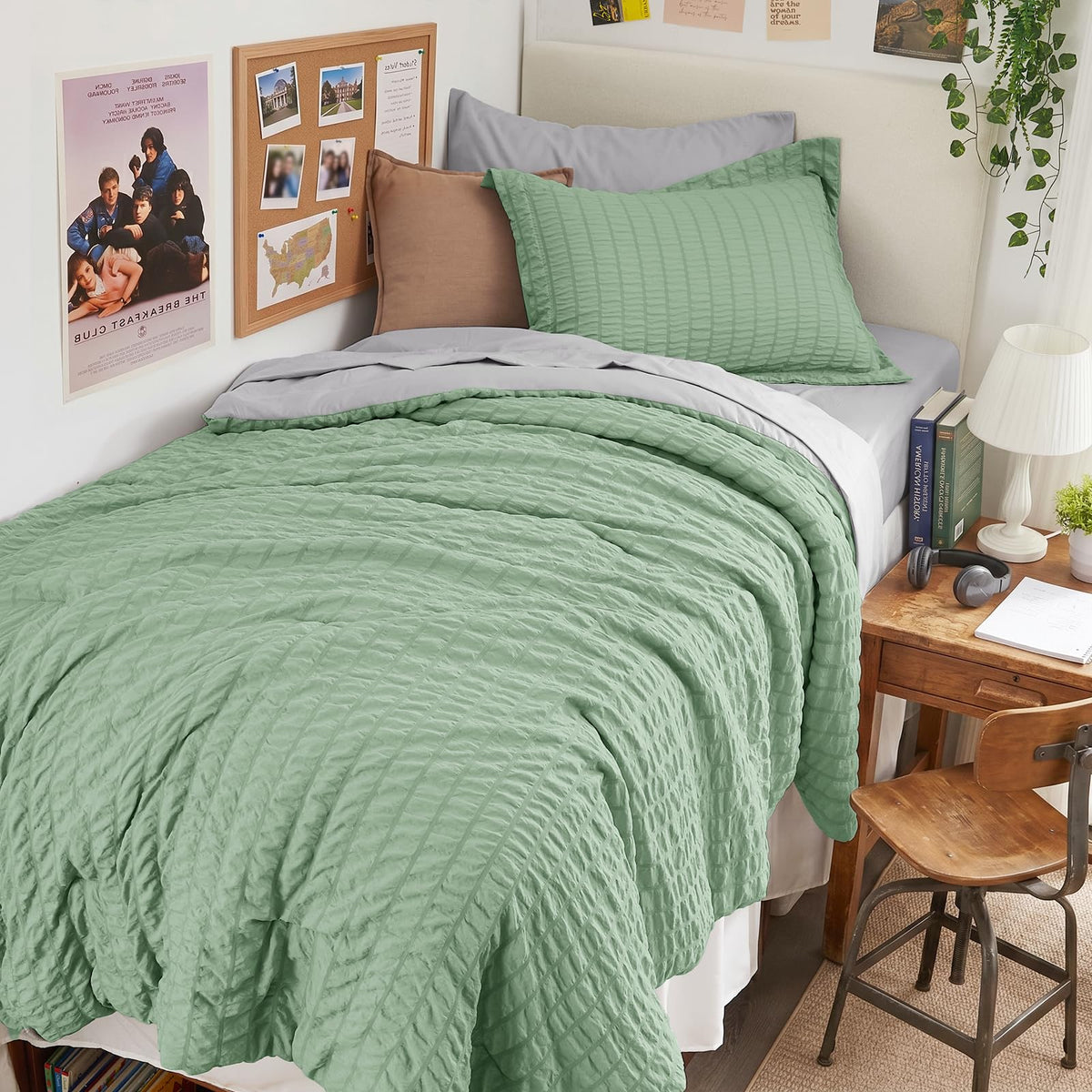 HYMOKEGE Comforter Set Seersucker 7 Pieces, All Season Luxury Bed in a Bag for Bedroom, Bedding Set with Comforters, Sheets, Pillowcases & Shams
