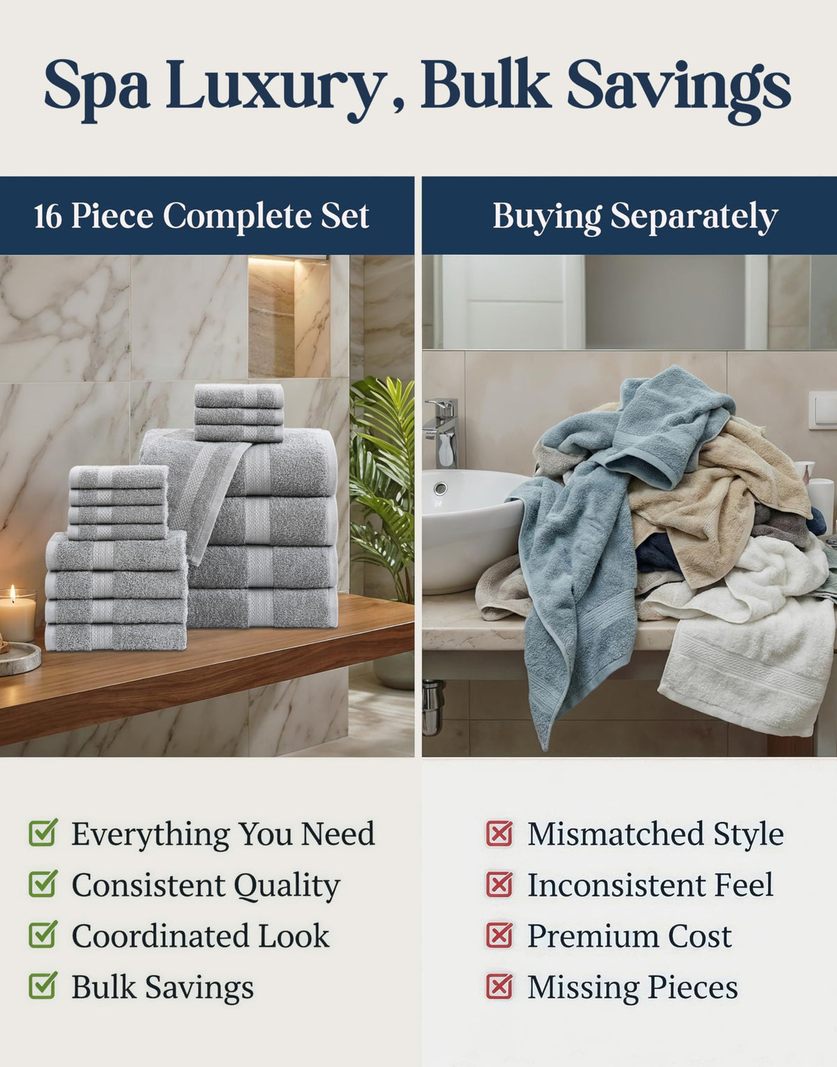 LANE LINEN 100% Ring Spun Cotton Bathroom Towel Set - 6 Piece - Soft, Quick Dry & Highly Absorbent - 2 Bath, 2 Wash Cloths, 2 Hand Towels - Ideal for Guests & Perfect for Bathroom