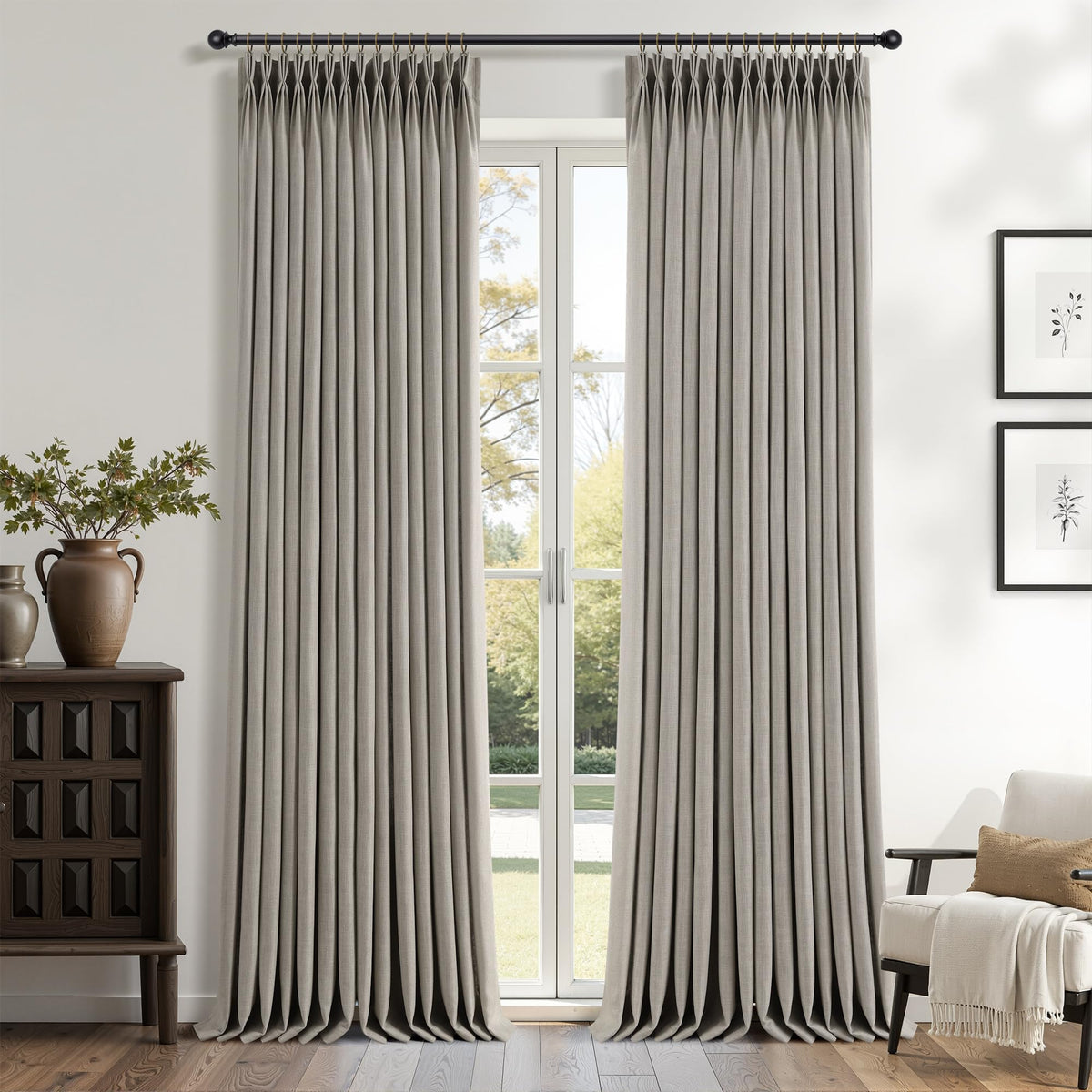 Triple Pinch-Pleated Light-Filtering Linen Curtains
