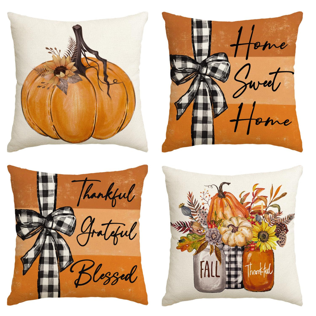 AVOIN colorlife Fall Pumpkin Pillow Covers Set of 4