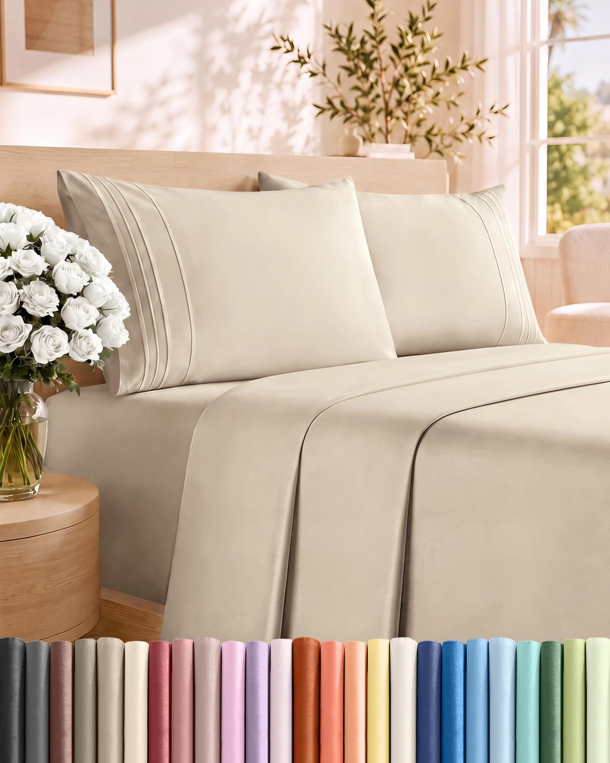 CGK Unlimited 4 Piece Sheet Set - Ultra-Soft, Breathable & Cooling Bed Sheets Set - Hotel Luxury Bedding for Women & Men with Deep Pockets - Wrinkle & Fade Free - Oeko-Tex