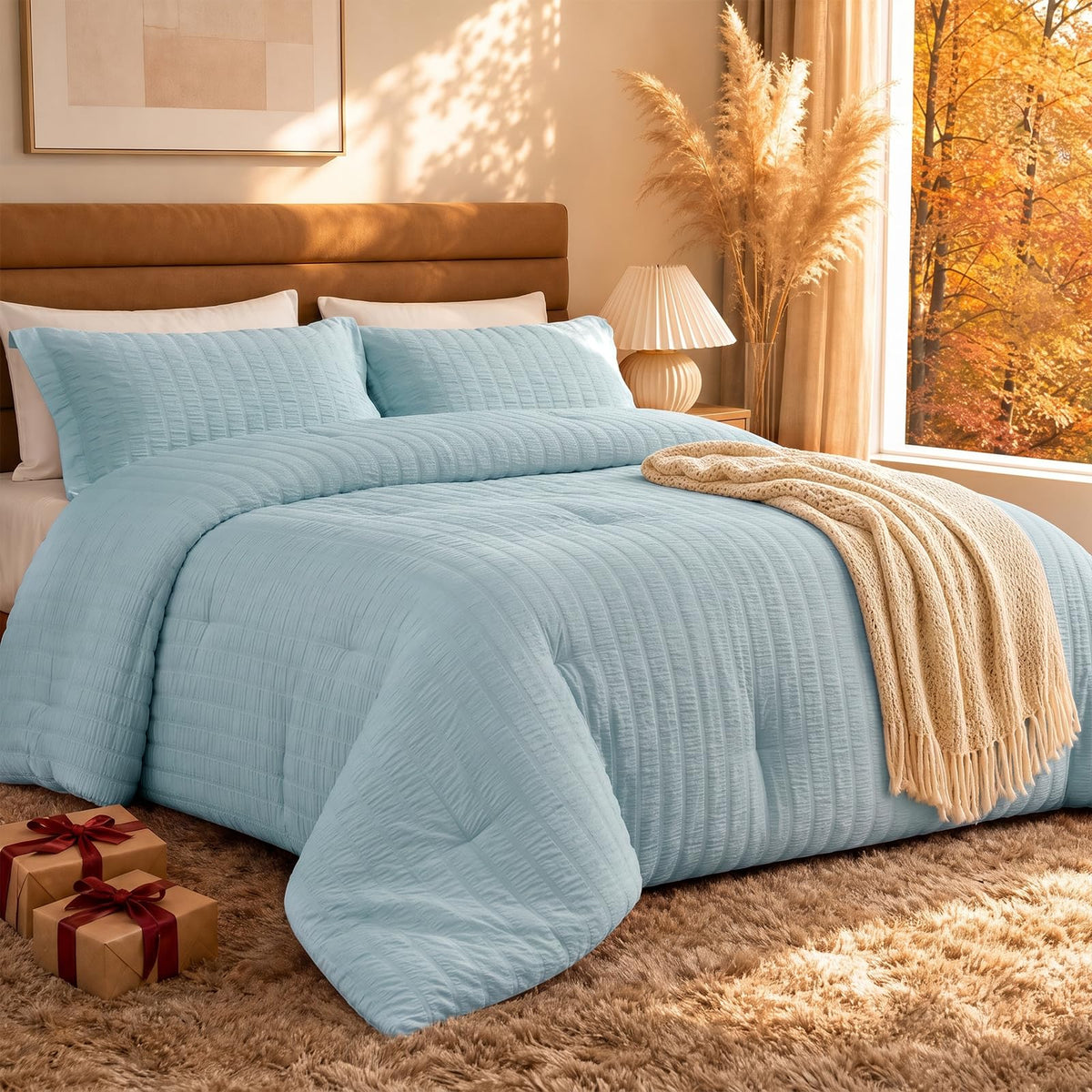 Quataly 3-Piece Seersucker Comforter Set with Pillowcases