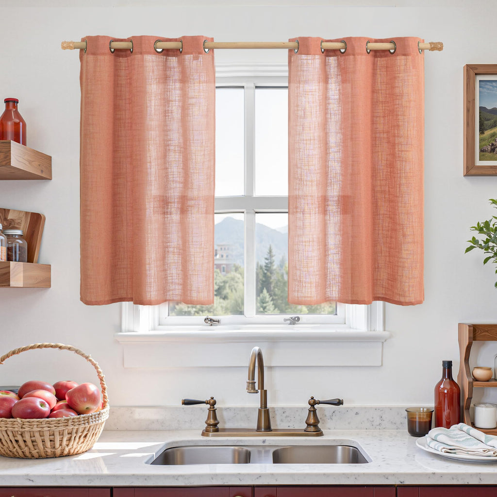 LAMIT Natural Faux Linen Curtains for Bedroom, Bronze Grommet Light Filtering Burlap Drapes, Set of 2 Panels