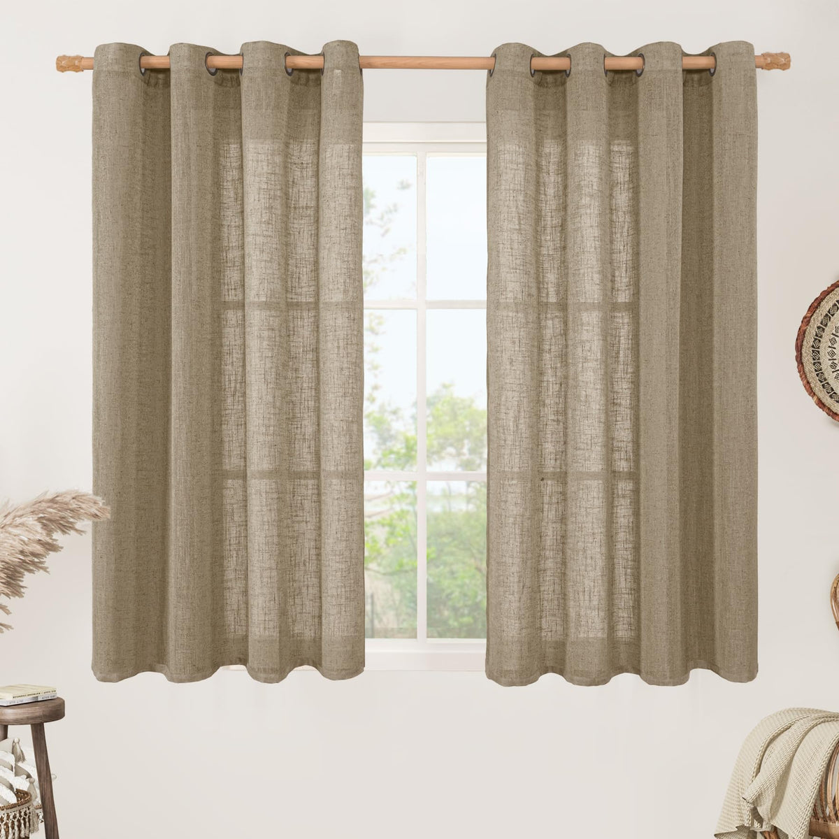 LAMIT Natural Faux Linen Curtains for Bedroom, Bronze Grommet Light Filtering Burlap Drapes, Set of 2 Panels