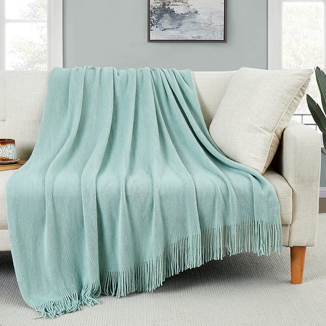 Homiest Soft Knitted Fringe Throw Blanket for Sofa and Bed