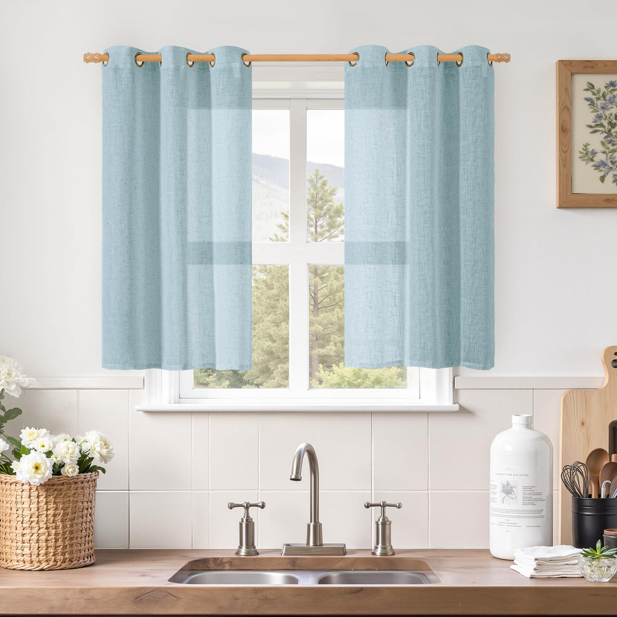 LAMIT Natural Faux Linen Curtains for Bedroom, Bronze Grommet Light Filtering Burlap Drapes, Set of 2 Panels
