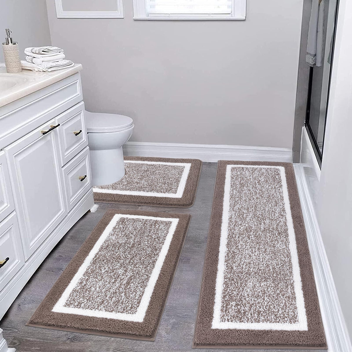 Pauwer Non-Slip Washable Bathroom Rug and Bath Mat Set