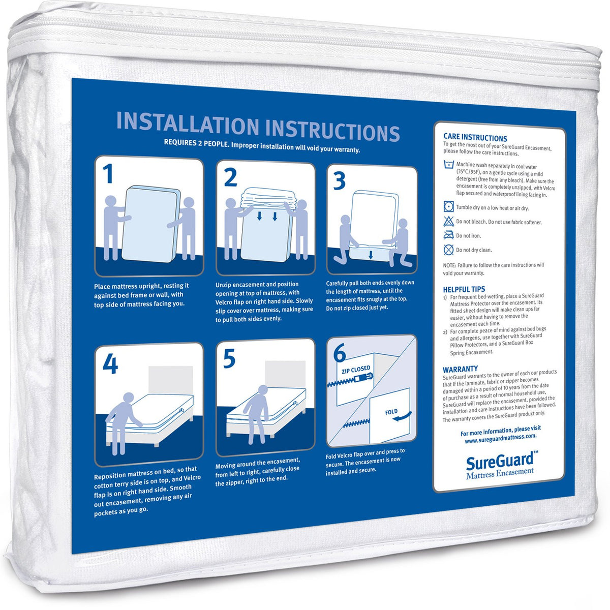 SureGuard Mattress Encasement - 100% Waterproof, Bed Bug Proof, Hypoallergenic - Premium Zippered Six-Sided Cover