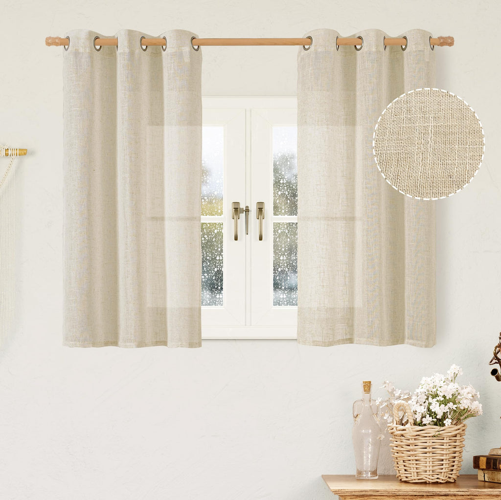 LAMIT Natural Faux Linen Curtains for Bedroom, Bronze Grommet Light Filtering Burlap Drapes, Set of 2 Panels