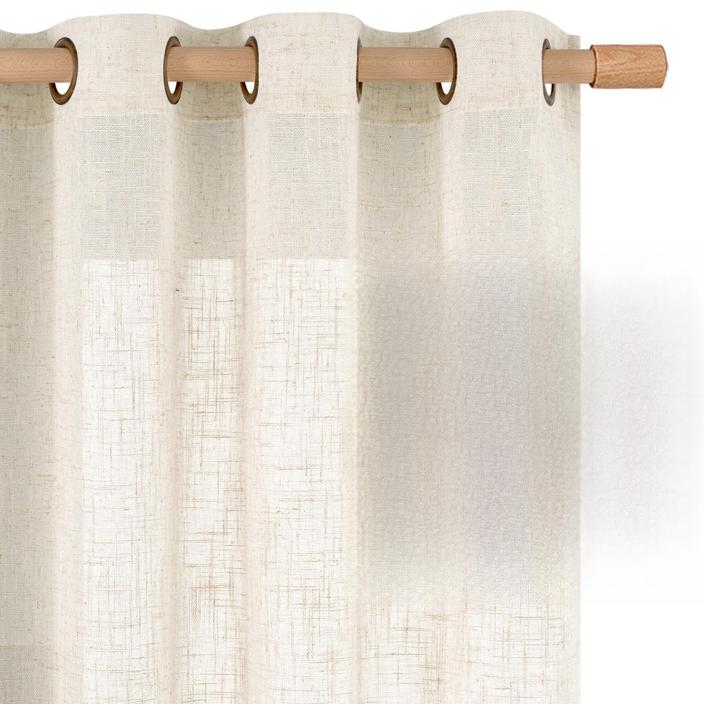 LAMIT Natural Faux Linen Curtains for Bedroom, Bronze Grommet Light Filtering Burlap Drapes, Set of 2 Panels