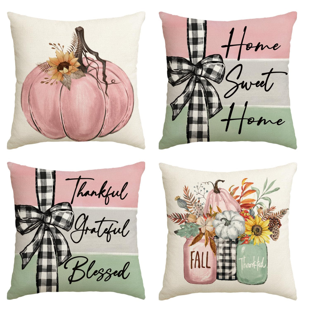 AVOIN Colorlife Set of 4 Fall Pumpkin Pillow Covers