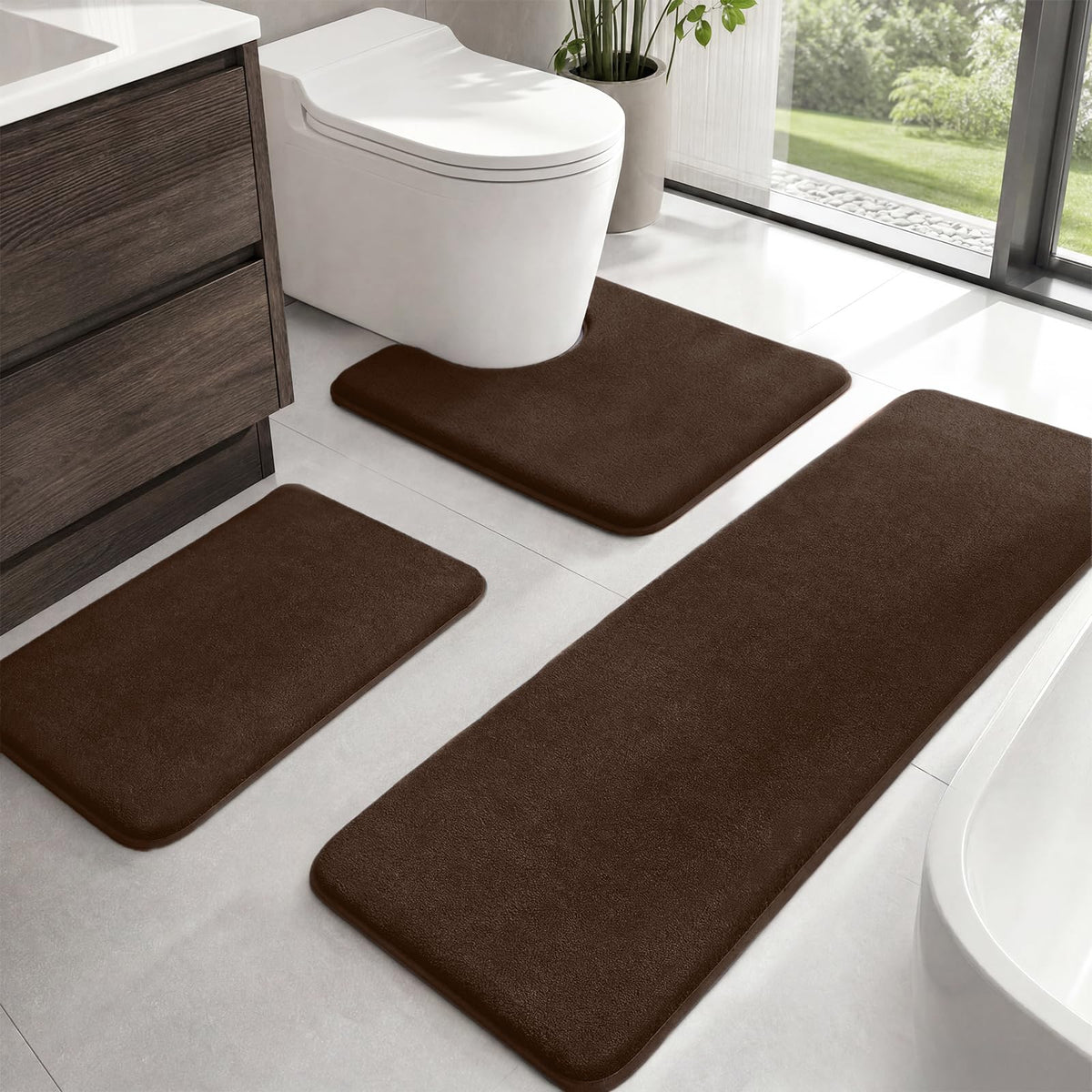 HUXMEYSON 3-Piece Soft Absorbent Non-Slip Bathroom Rug Set