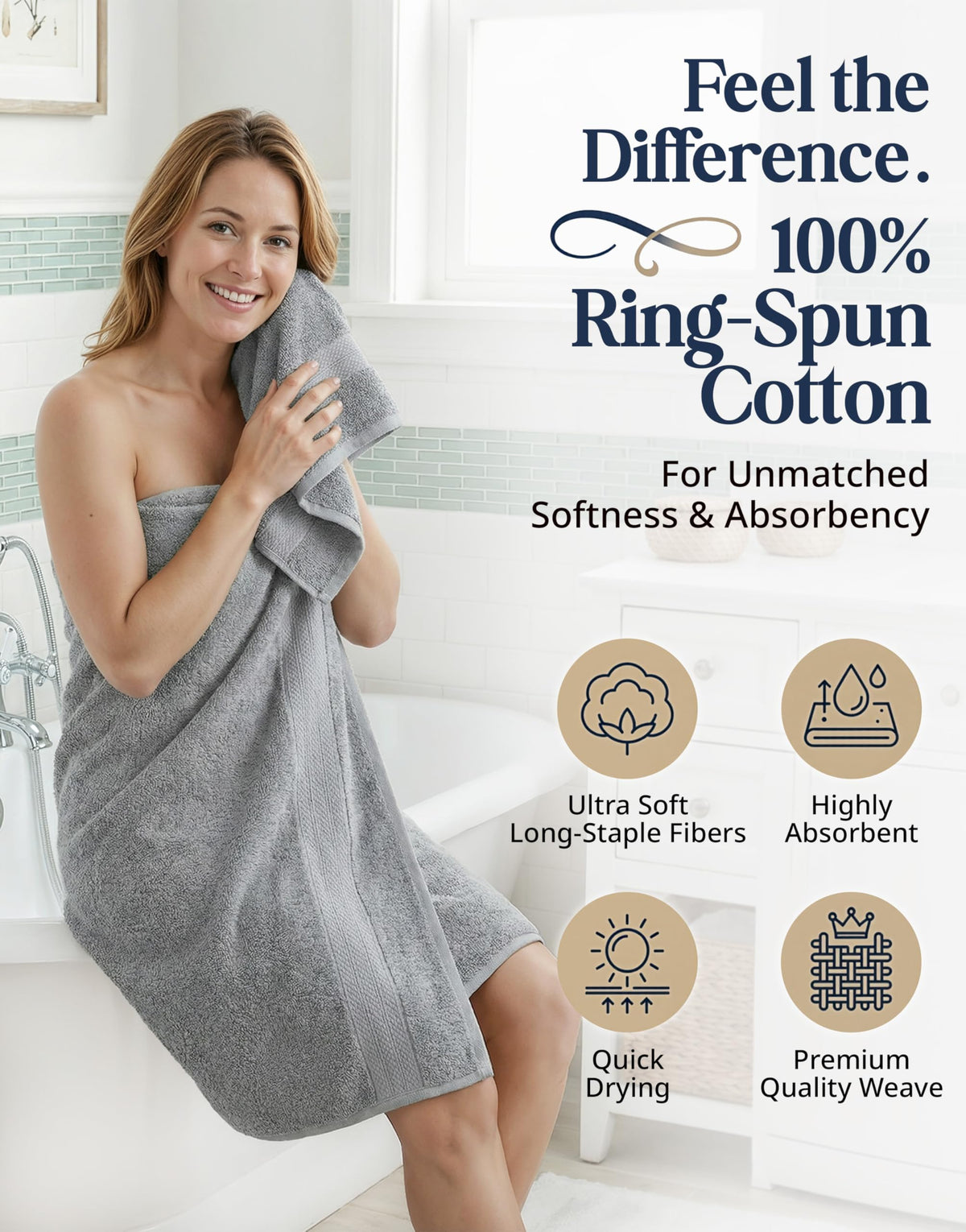 LANE LINEN 100% Ring Spun Cotton Bathroom Towel Set - 6 Piece - Soft, Quick Dry & Highly Absorbent - 2 Bath, 2 Wash Cloths, 2 Hand Towels - Ideal for Guests & Perfect for Bathroom