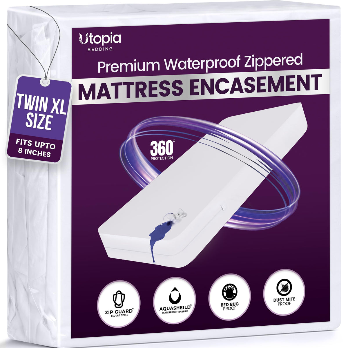 Utopia Bedding Premium Waterproof Bed Bug Mattress Cover, Zippered Mattress Protector, Dust Mite Proof 6-Sided Mattress Encasement for Bed