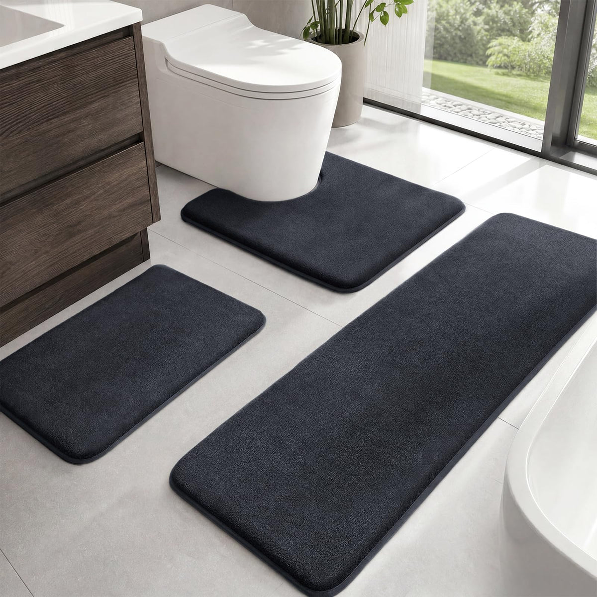 HUXMEYSON 3-Piece Soft Absorbent Non-Slip Bathroom Rug Set