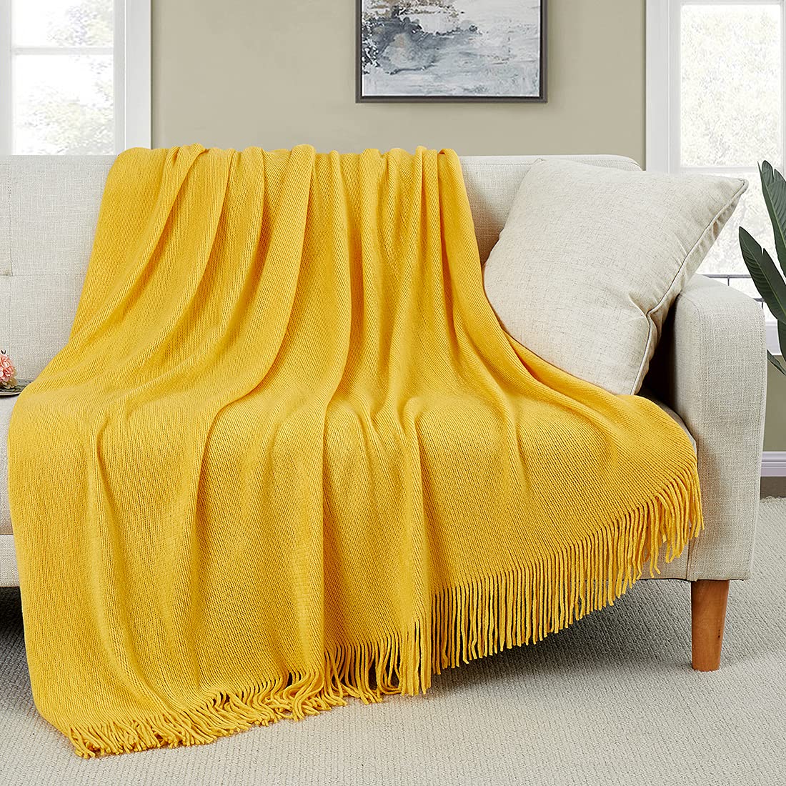 Homiest Soft Knitted Fringe Throw Blanket for Sofa and Bed