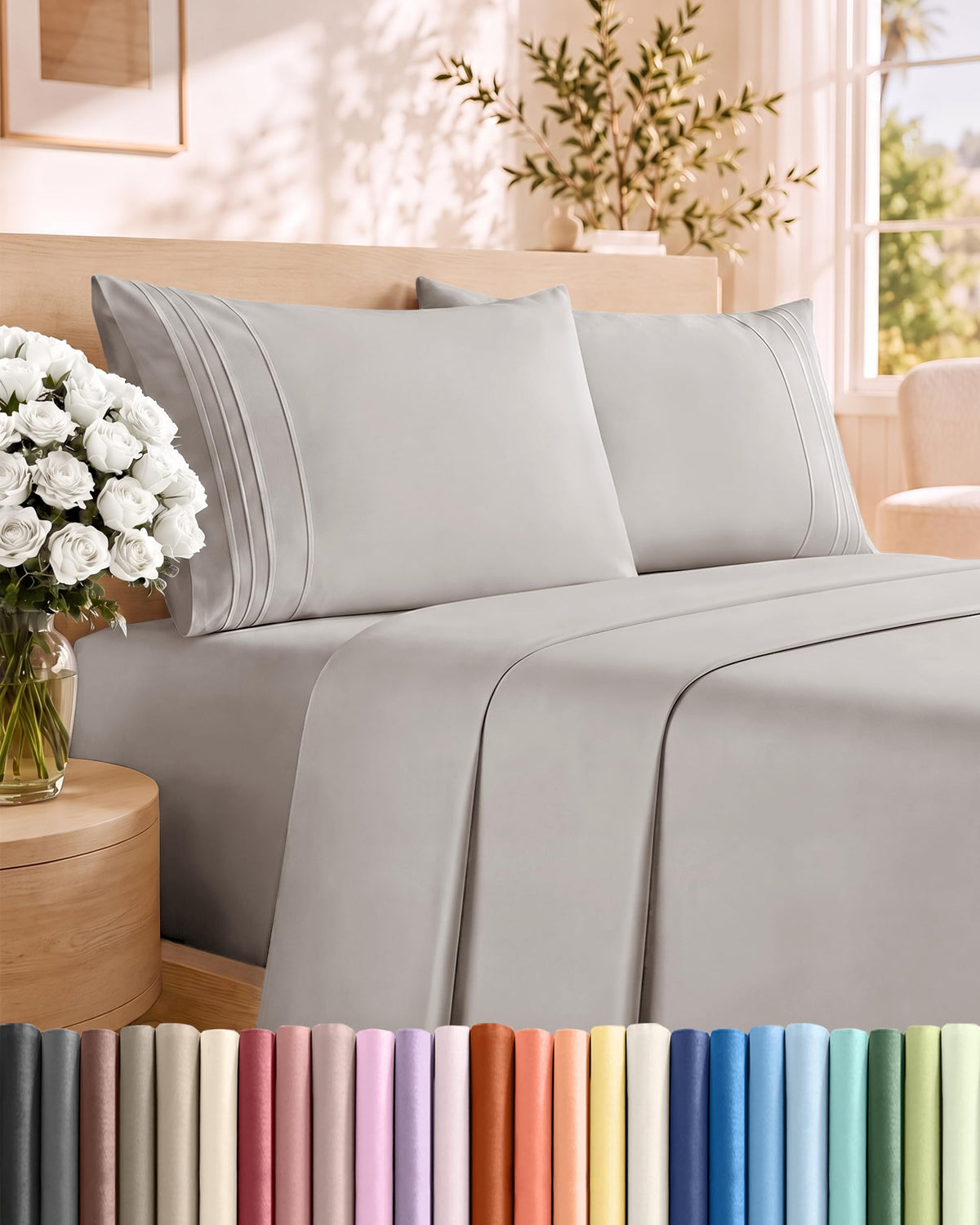 CGK Unlimited 4 Piece Sheet Set - Ultra-Soft, Breathable & Cooling Bed Sheets Set - Hotel Luxury Bedding for Women & Men with Deep Pockets - Wrinkle & Fade Free - Oeko-Tex