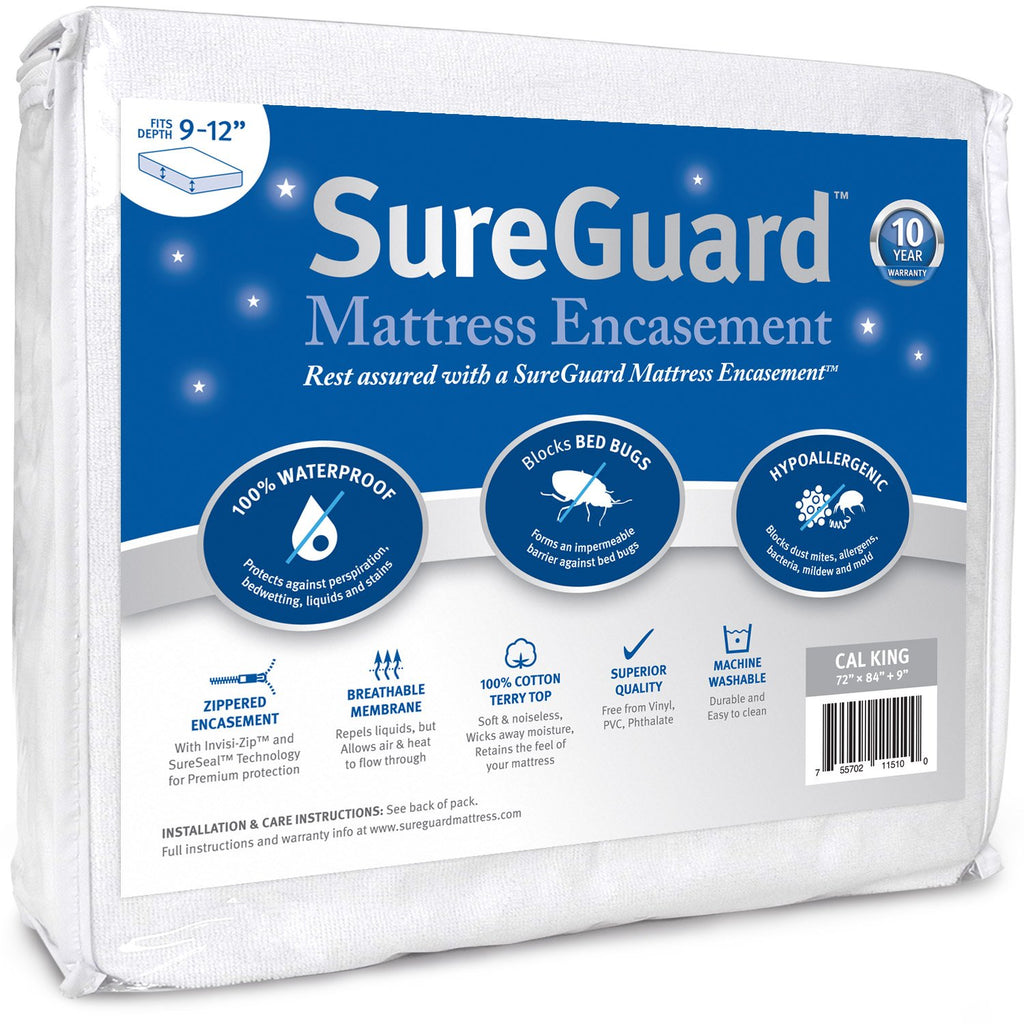 SureGuard Mattress Encasement - 100% Waterproof, Bed Bug Proof, Hypoallergenic - Premium Zippered Six-Sided Cover