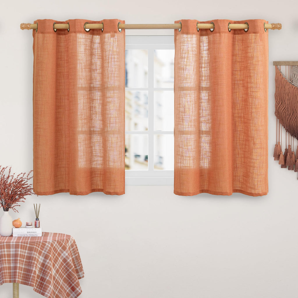 LAMIT Natural Faux Linen Curtains for Bedroom, Bronze Grommet Light Filtering Burlap Drapes, Set of 2 Panels