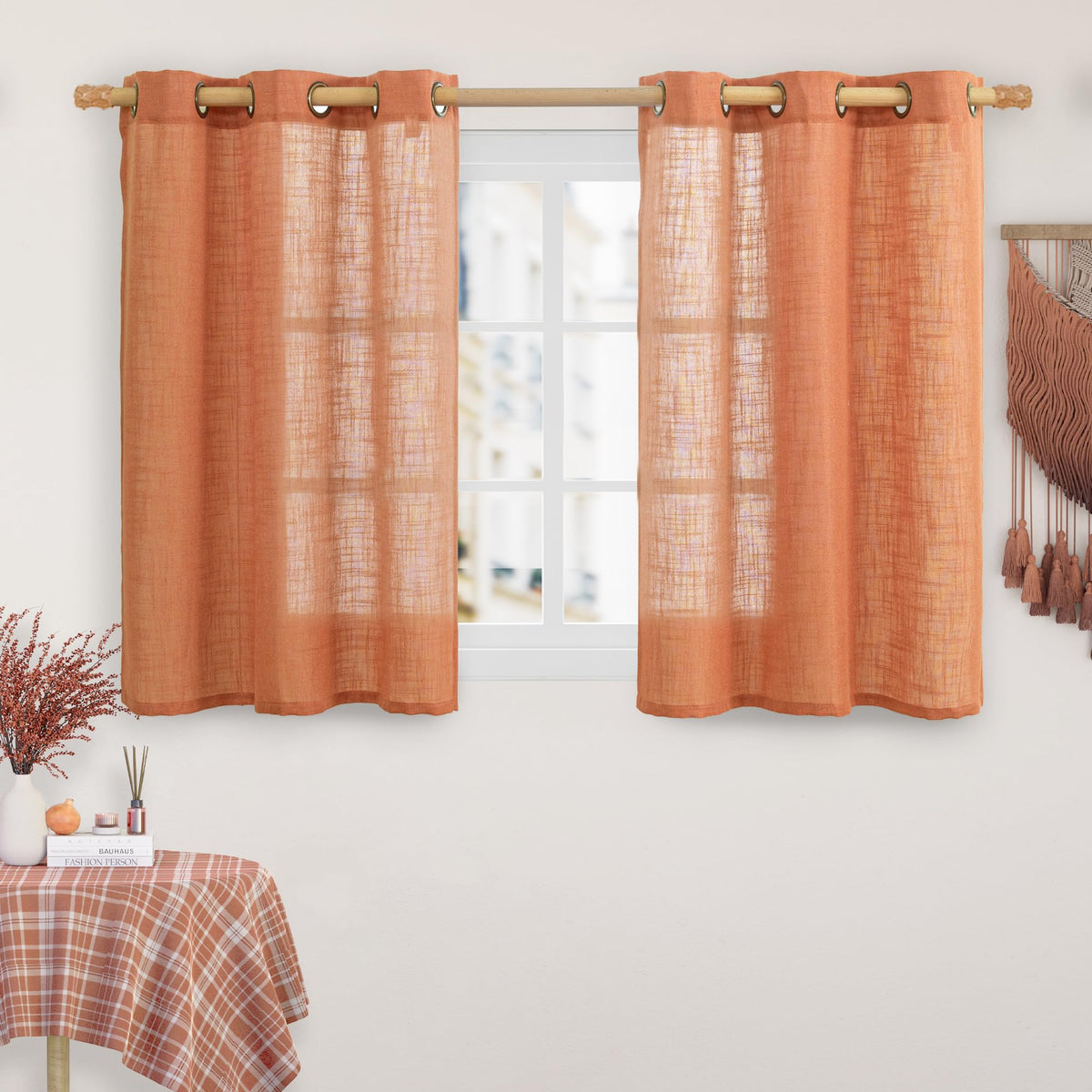 LAMIT Natural Faux Linen Curtains for Bedroom, Bronze Grommet Light Filtering Burlap Drapes, Set of 2 Panels