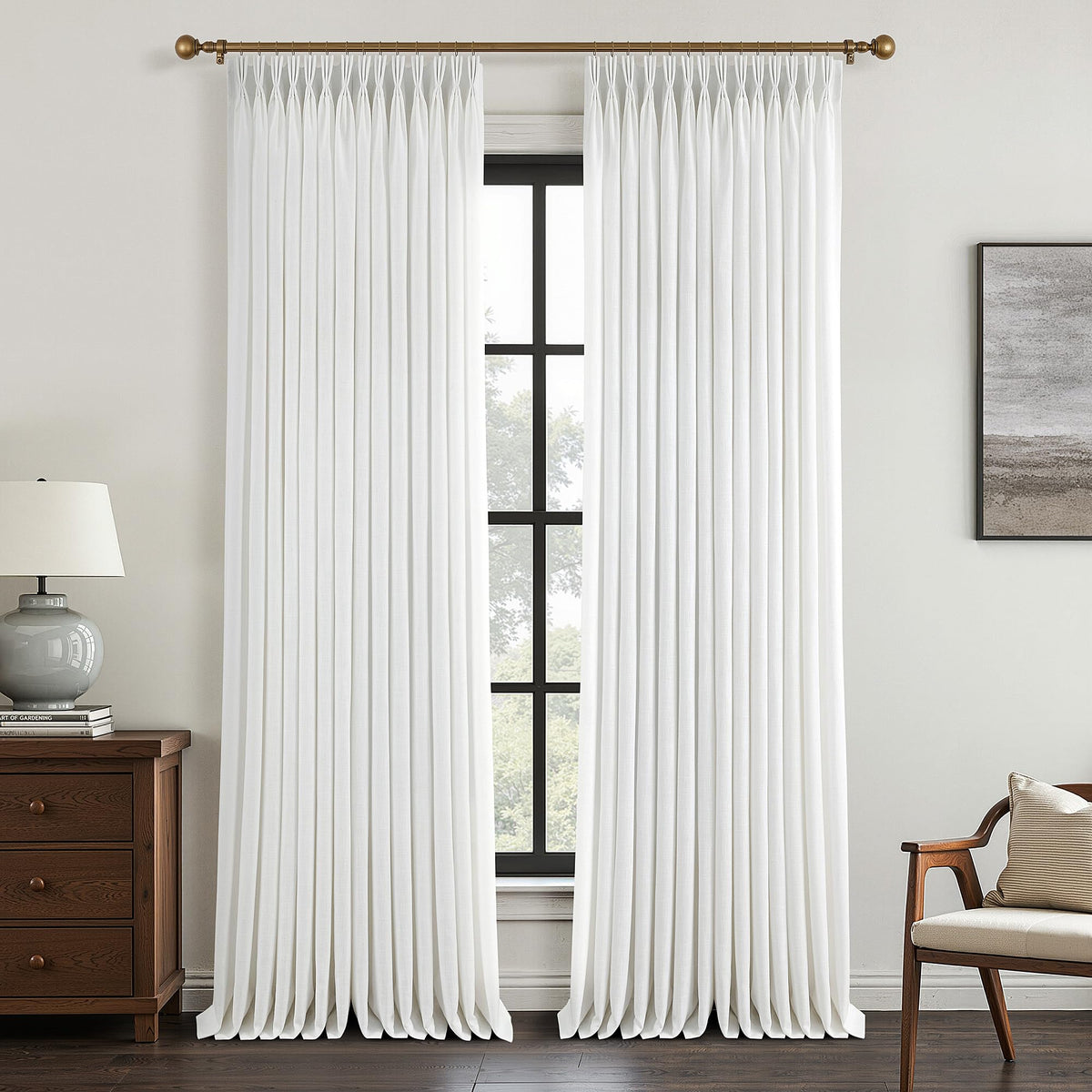 Triple Pinch-Pleated Light-Filtering Linen Curtains