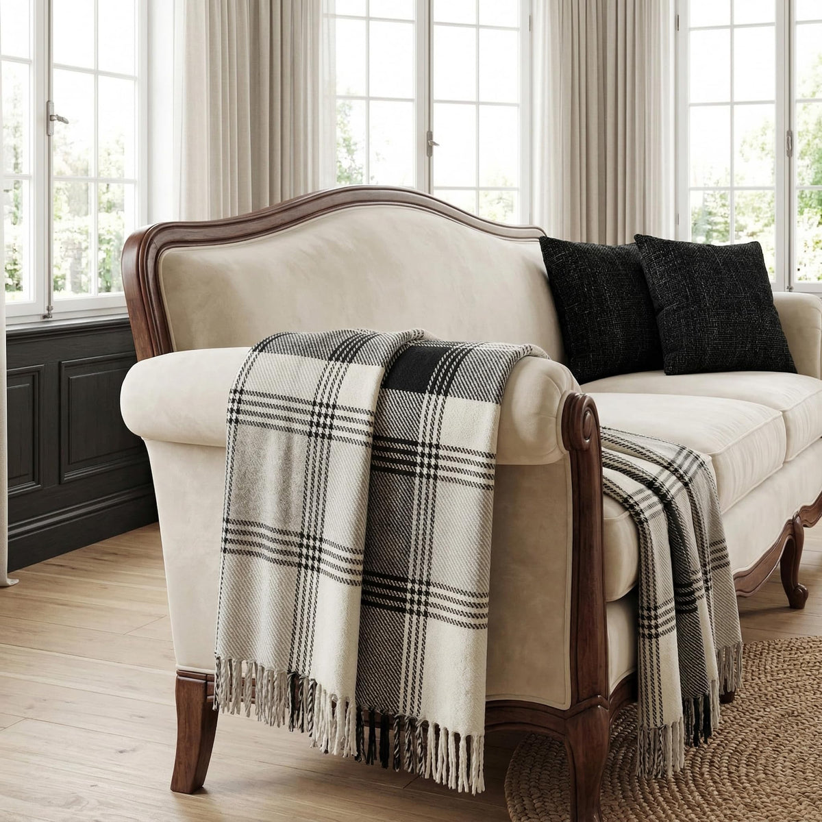 Americanflat 50x60 Throw Blanket - Soft and Breathable Cotton Throw Blanket for Couch, Bed, Chair - Decorative Blankets Perfect for Home, Office, or Outdoor Use - Cream Herringbone Design