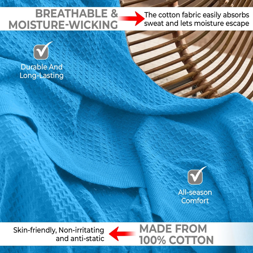 100% Cotton Blankets for Bed - Waffle Weave Blankets for Summer, Lightweight and Breathable Soft Woven Blanket for Spring