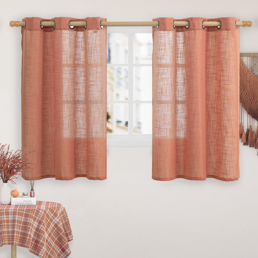 LAMIT Natural Faux Linen Curtains for Bedroom, Bronze Grommet Light Filtering Burlap Drapes, Set of 2 Panels