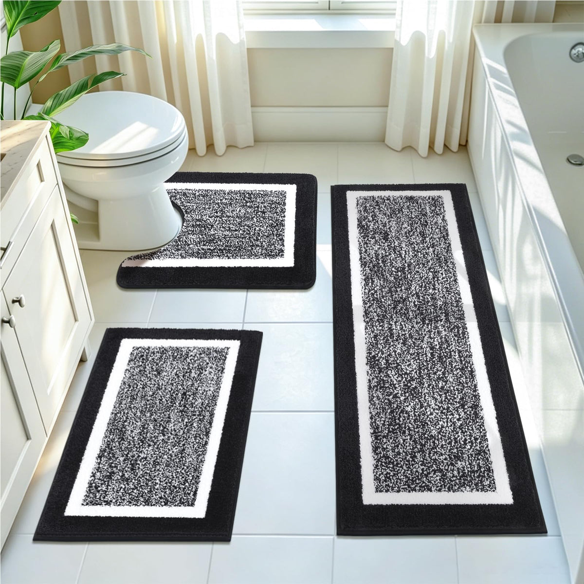 Pauwer Non-Slip Washable Bathroom Rug and Bath Mat Set