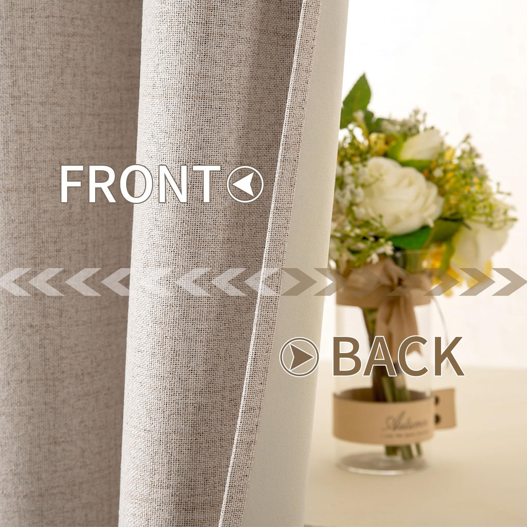 MIULEE 100% Blackout Linen Textured Curtains for Bedroom Thermal Insulated Grommet Room Darkening Drapes for Living Room