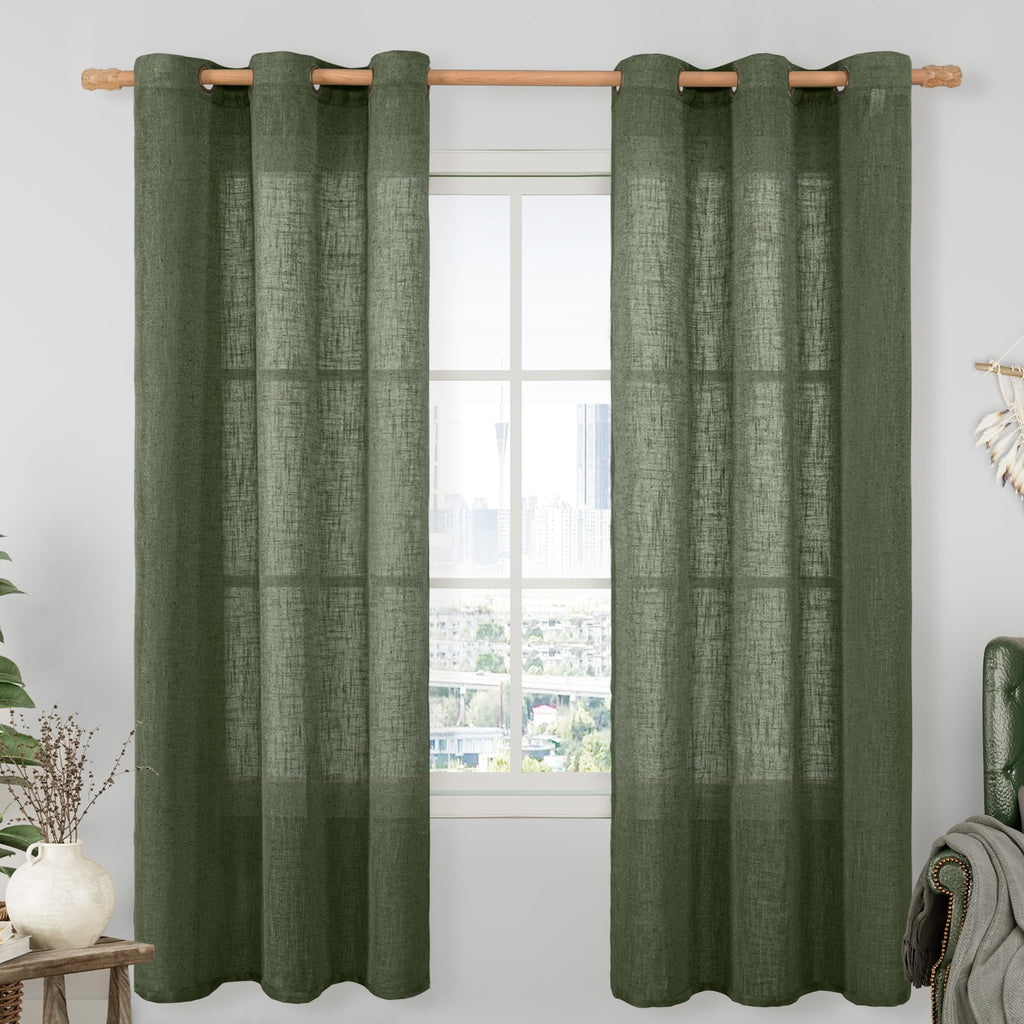 LAMIT Natural Faux Linen Curtains for Bedroom, Bronze Grommet Light Filtering Burlap Drapes, Set of 2 Panels