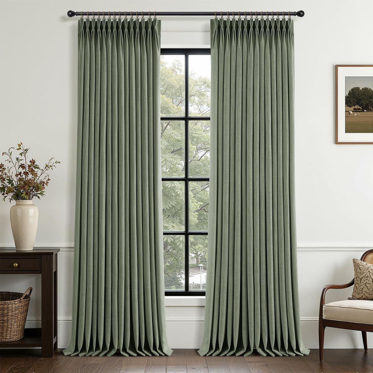 Triple Pinch-Pleated Light-Filtering Linen Curtains