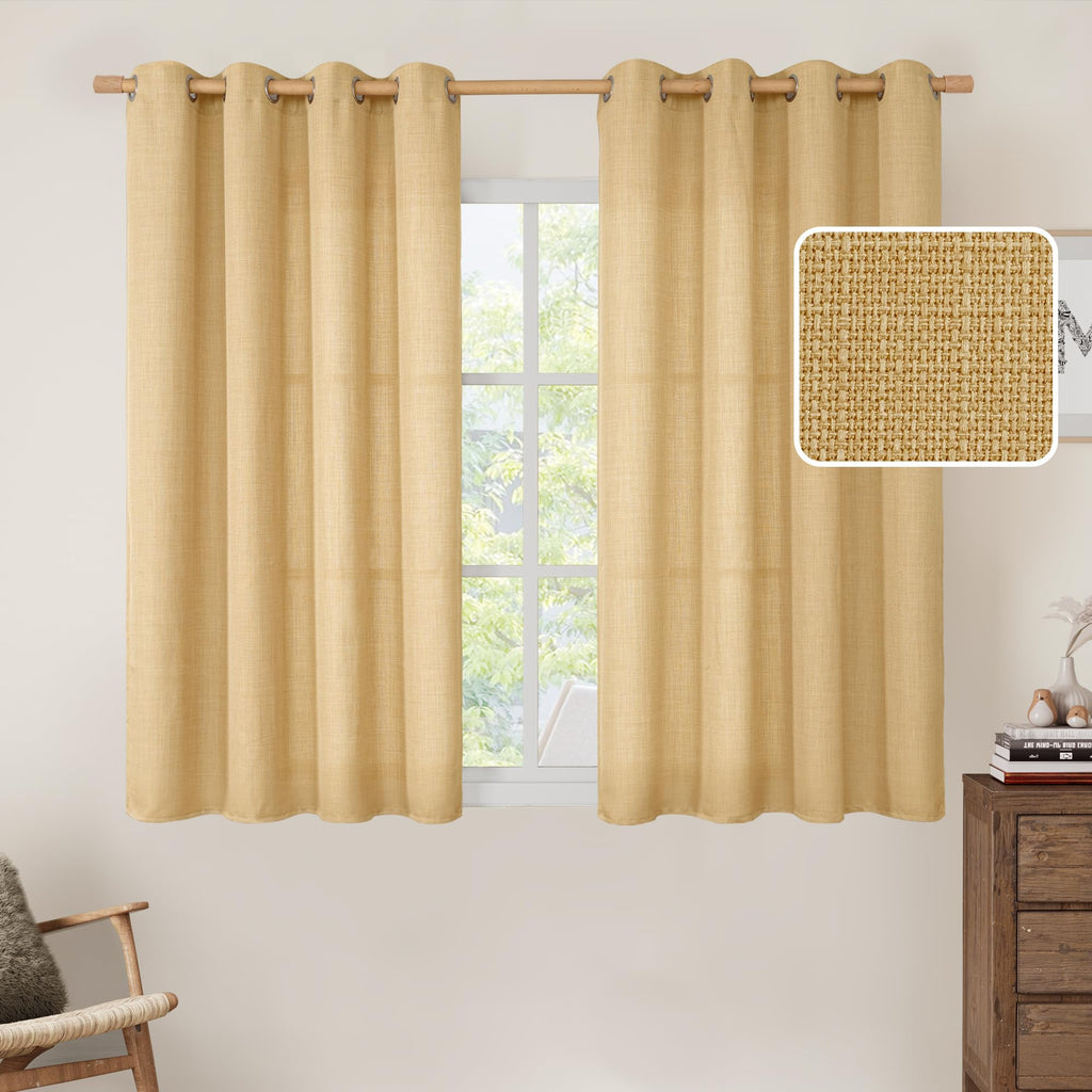 LAMIT Natural Faux Linen Curtains for Bedroom, Bronze Grommet Light Filtering Burlap Drapes, Set of 2 Panels