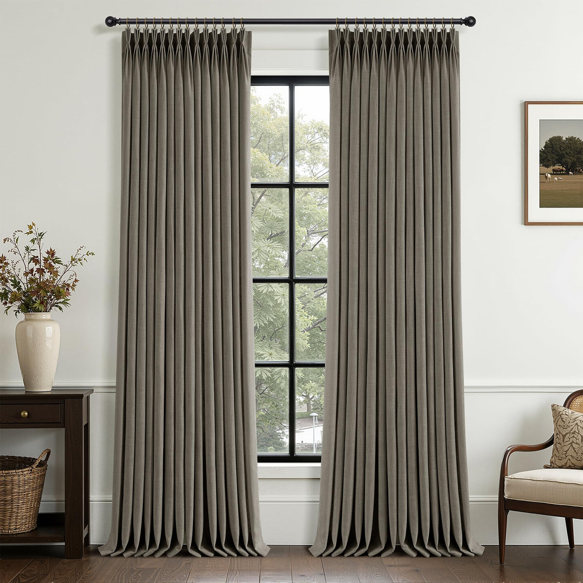 Triple Pinch-Pleated Light-Filtering Linen Curtains
