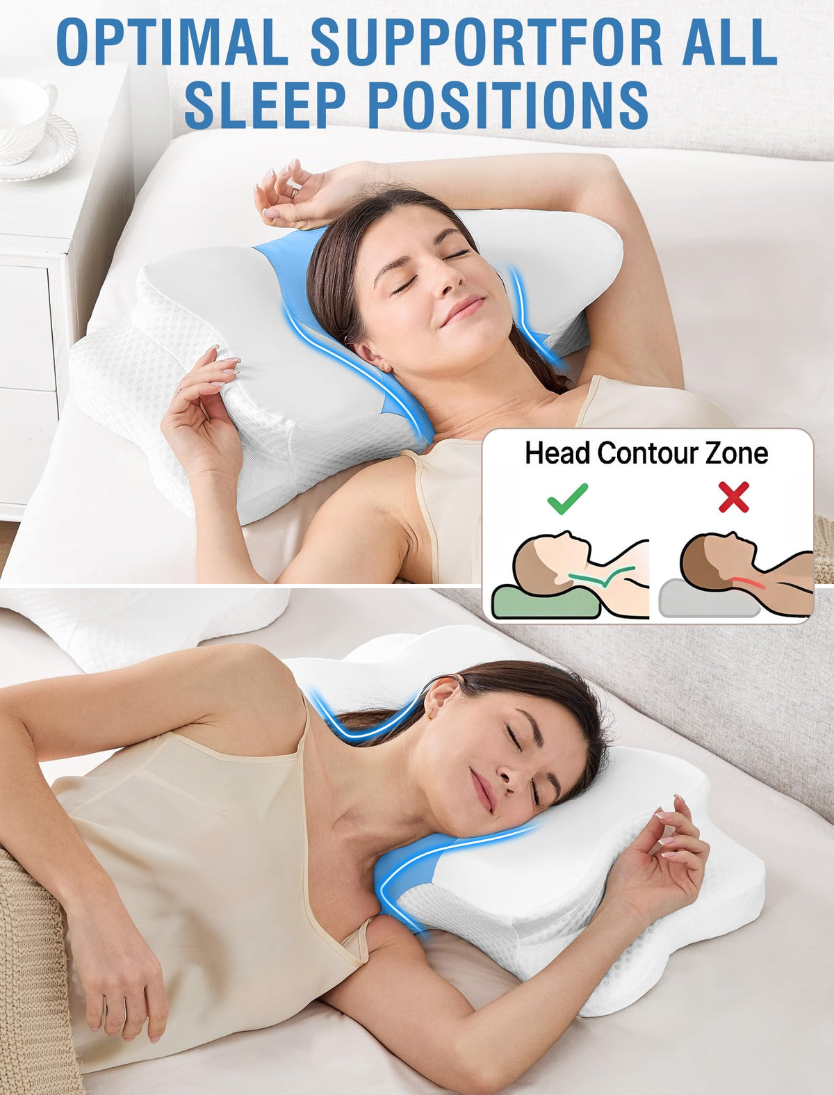 Cervical Neck Pillow for Side and Back Sleepers – Ergonomic Contour Memory Foam Pillow with Adjustable Height, Breathable Washable Cover, Neck Support for Better Sleep