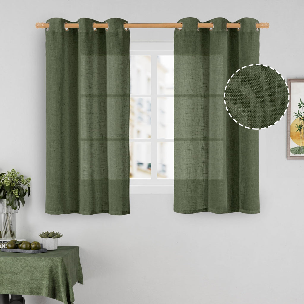 LAMIT Natural Faux Linen Curtains for Bedroom, Bronze Grommet Light Filtering Burlap Drapes, Set of 2 Panels