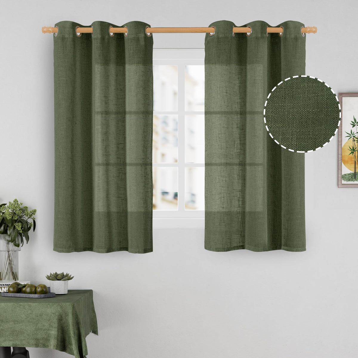 LAMIT Natural Faux Linen Curtains for Bedroom, Bronze Grommet Light Filtering Burlap Drapes, Set of 2 Panels