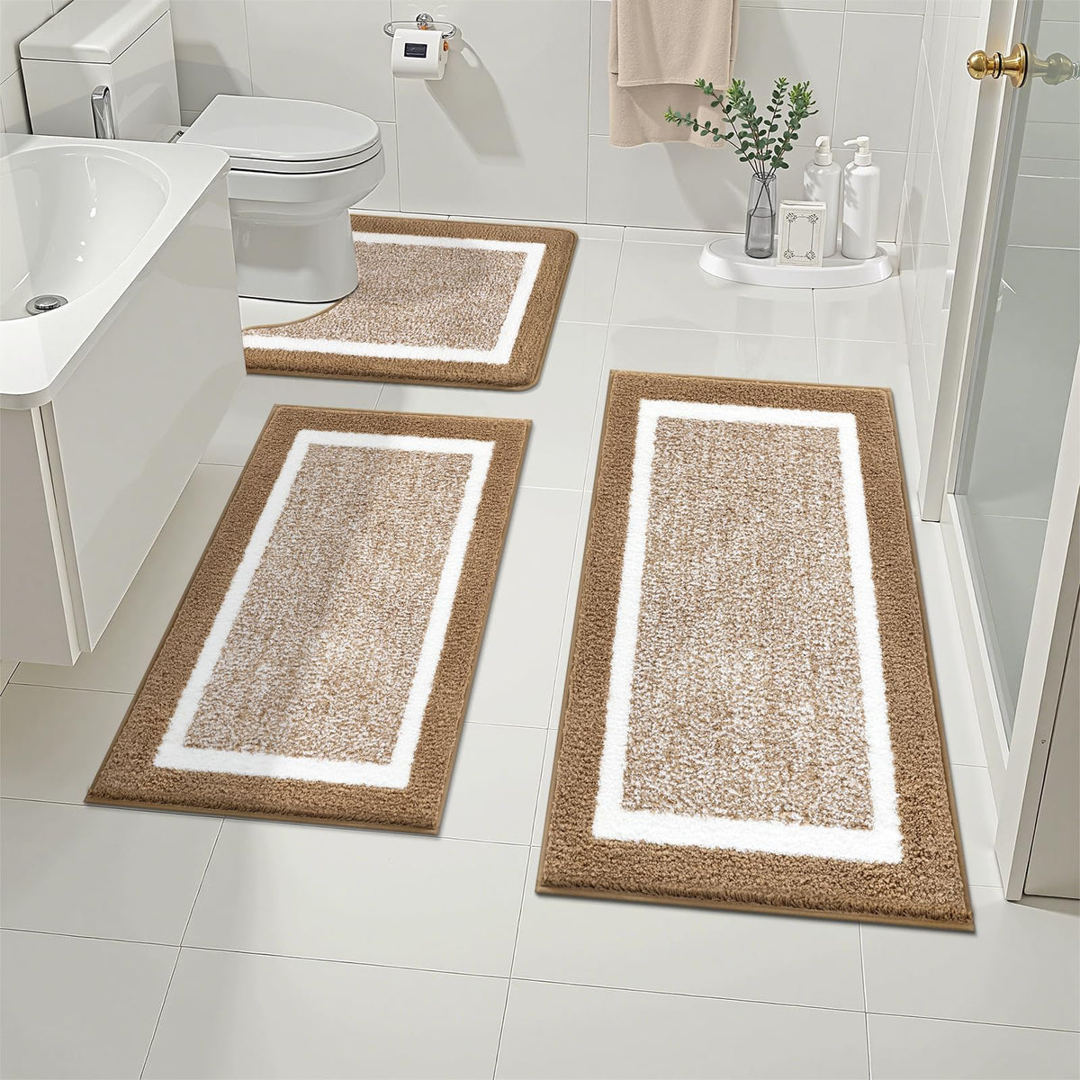 Pauwer Non-Slip Washable Bathroom Rug and Bath Mat Set