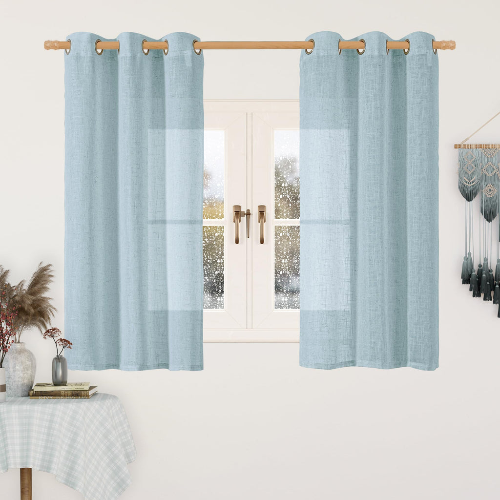 LAMIT Natural Faux Linen Curtains for Bedroom, Bronze Grommet Light Filtering Burlap Drapes, Set of 2 Panels
