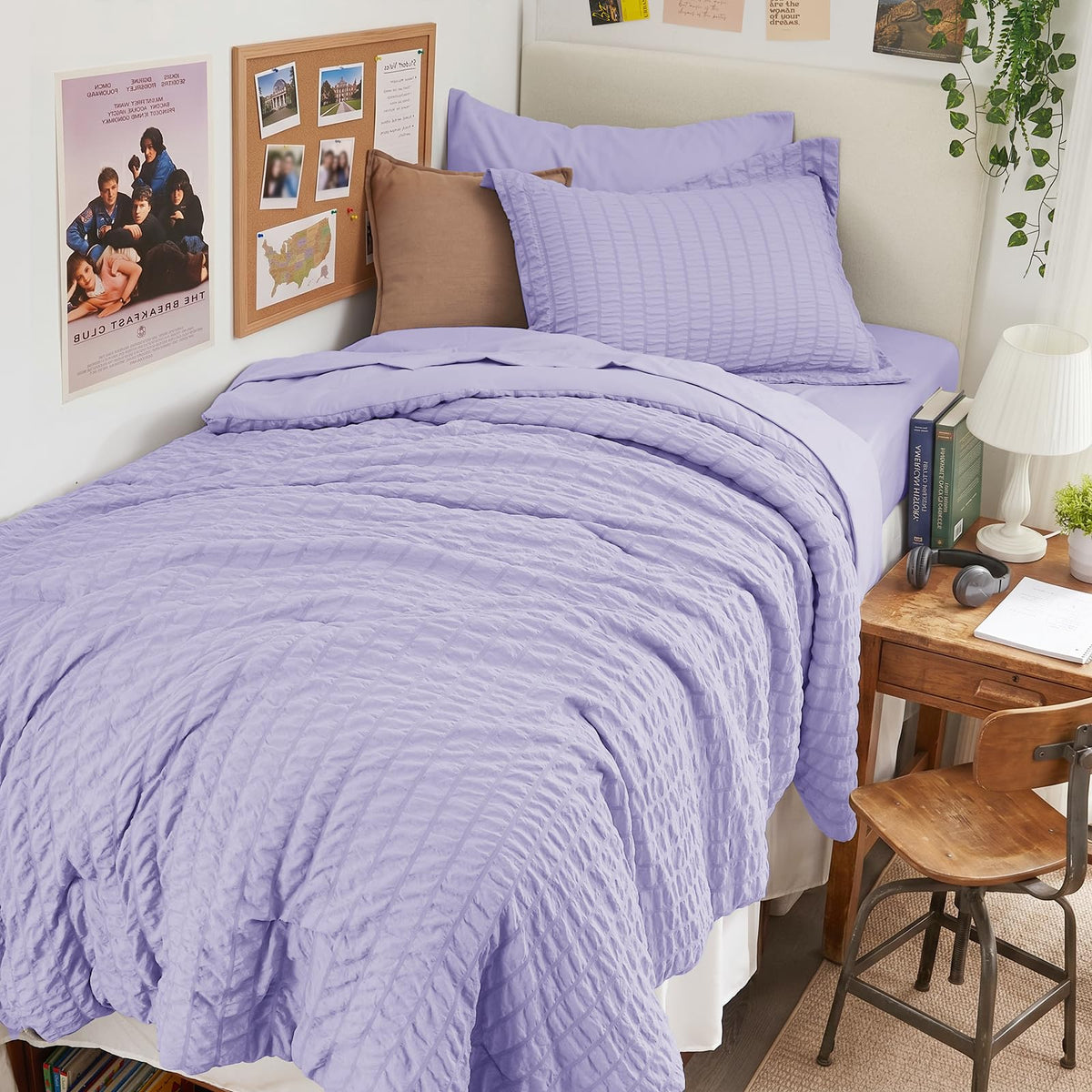 HYMOKEGE Comforter Set Seersucker 7 Pieces, All Season Luxury Bed in a Bag for Bedroom, Bedding Set with Comforters, Sheets, Pillowcases & Shams