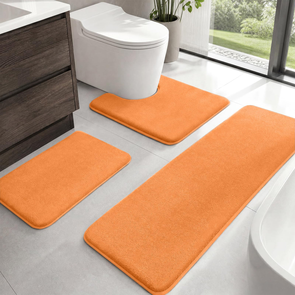 HUXMEYSON 3-Piece Soft Absorbent Non-Slip Bathroom Rug Set