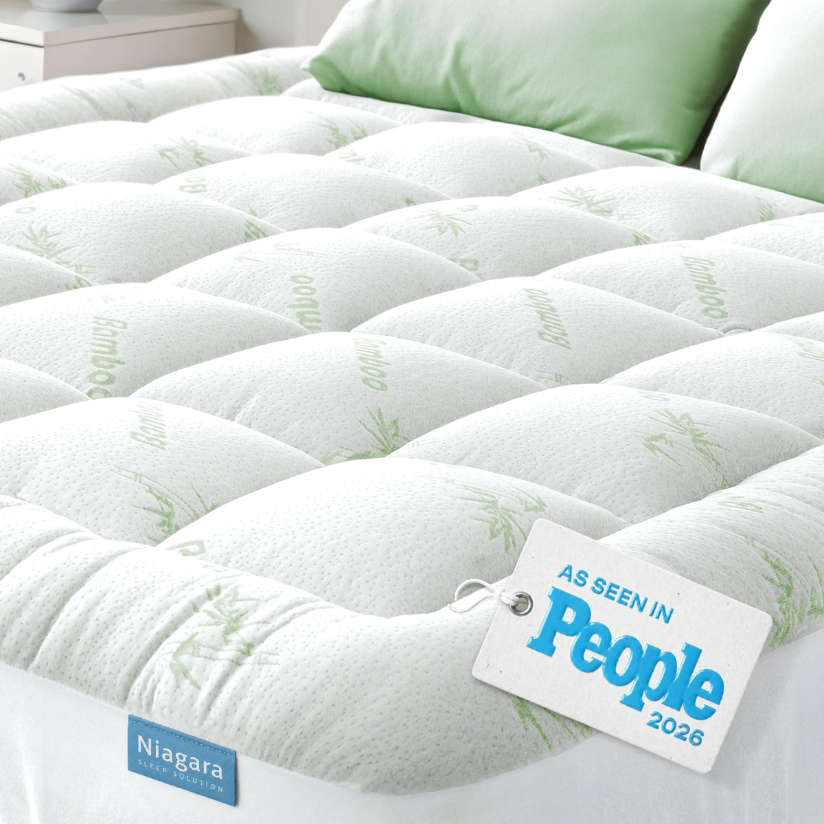 Niagara Sleep Solution Ultra Soft Mattress Topper - Rayon Derived from Bamboo Pillow Top Mattress Pad for Back Pain Relief - Naturally Cooling for Hot Sleepers