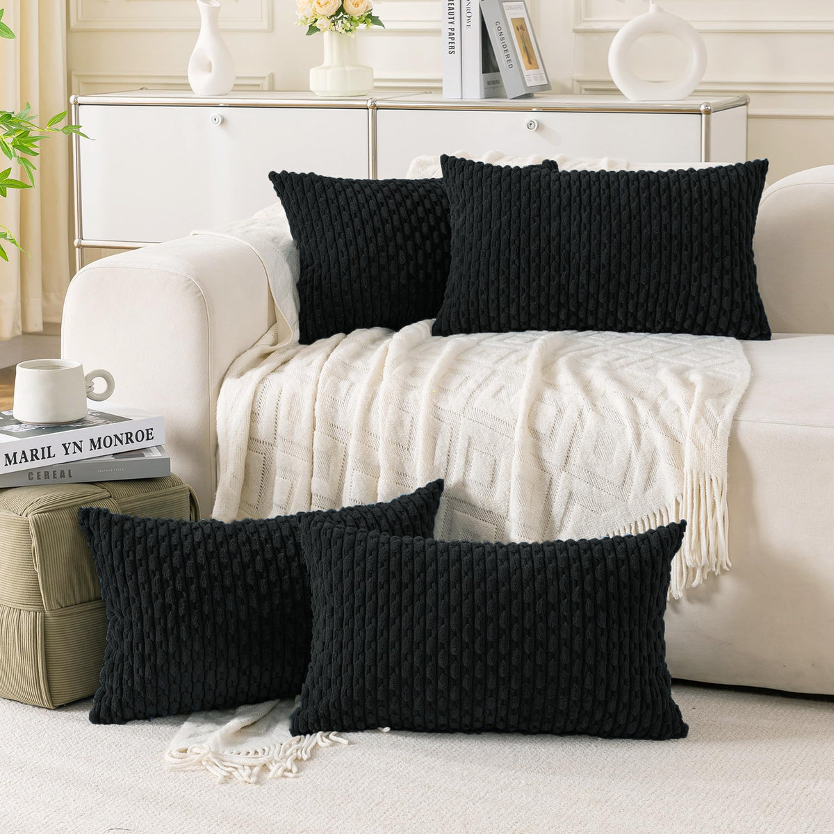 Cozoomy Set of 4 Corduroy Decorative Pillow Covers