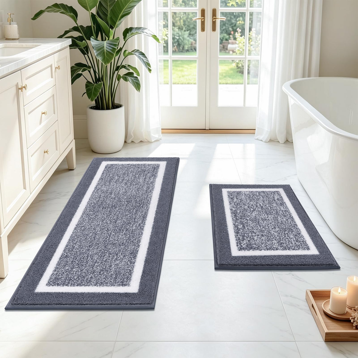 Pauwer Non-Slip Washable Bathroom Rug and Bath Mat Set