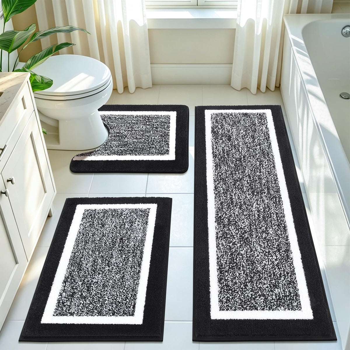 Pauwer Non-Slip Washable Bathroom Rug and Bath Mat Set